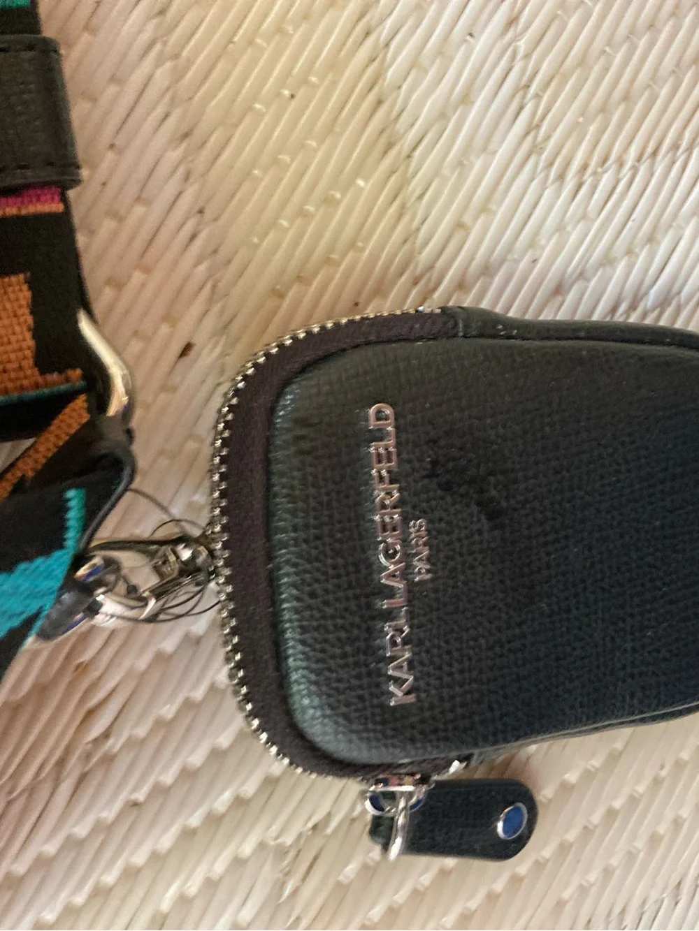 Karl Lagerfeld Black Leather Messenger Bag with Multicolor Logo NWT
